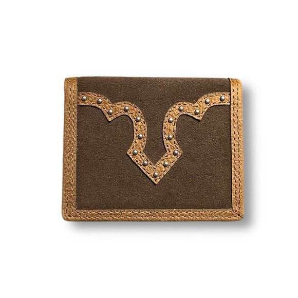 Justin Brown Genuine Leather Suede RFID Front Pocket Wallet Western Rodeo NWT - Picture 1 of 7